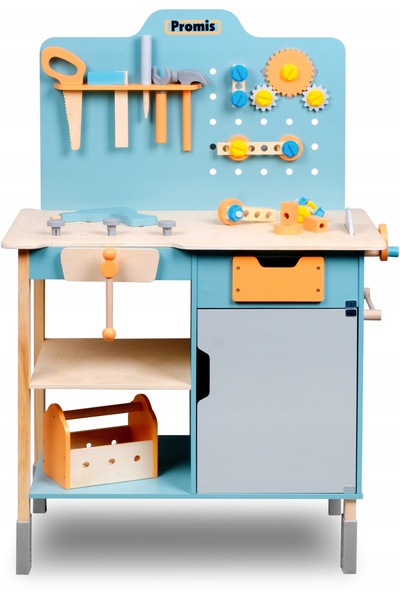 Promis MASTERKIT Ladă de scule XXL mare din lemn pentru atelier cu menghină