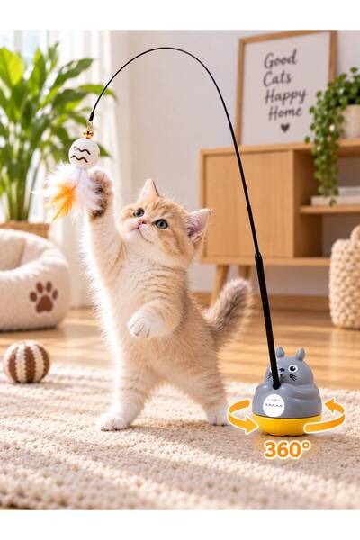 HAYHAYPETSHOP Kedi Oyuncağı 360° Dönen Hareketli Otomatik Olta Oyuncak Esnek ...