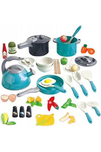 NO BRAND Set de bucătărie pentru copii, albastru, accesorii, tigaie, oală, 3+