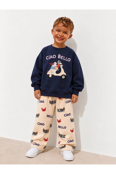 Patriko Boys' Set 3-Piece Cotton Animal Pattern Printed Sweatshirt Pants Lowe...