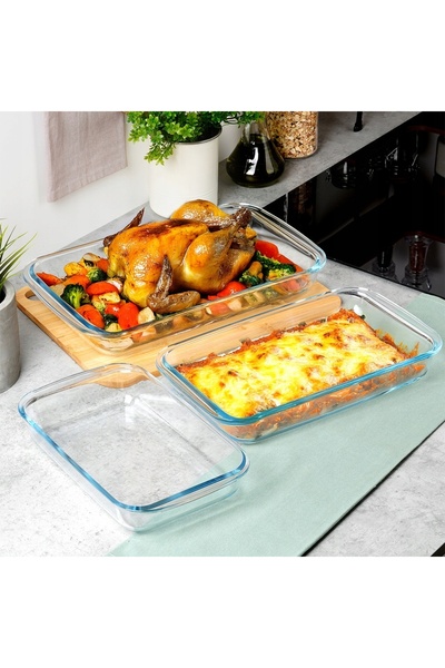 NO BRAND 3x Vas de sticlă termorezistent pentru copt, fript și preparat caserole
