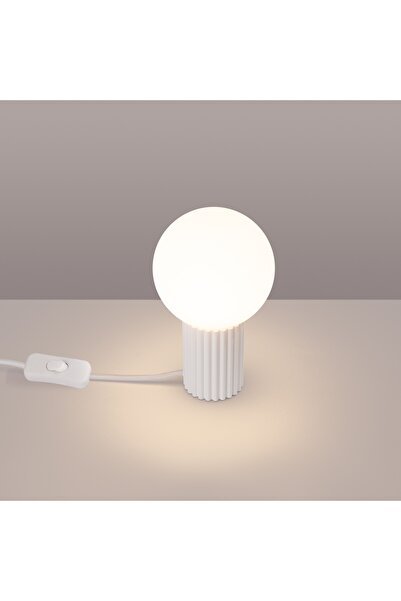Sollux Lighting Lampă de masă de noptieră, albă, cu glob de sticlă canelată a...