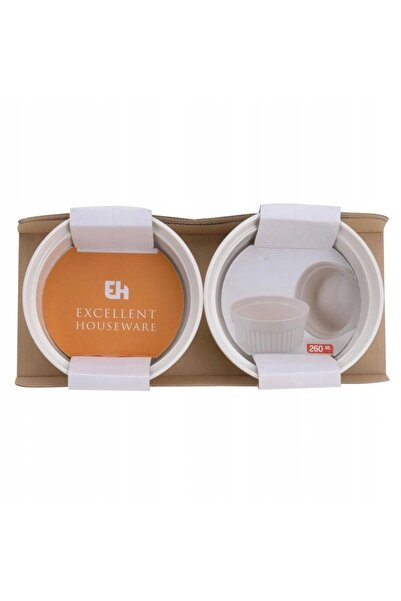 Excellent Houseware Vase ceramice pentru copt, albe, 11 cm, 250 ml, set 2 bucăți