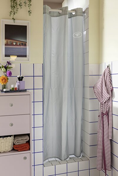 Tom Tailor PERDEA DE DUȘ GRI 200 X 180 CM PERDEA DE BAIE MINIMALISTĂ