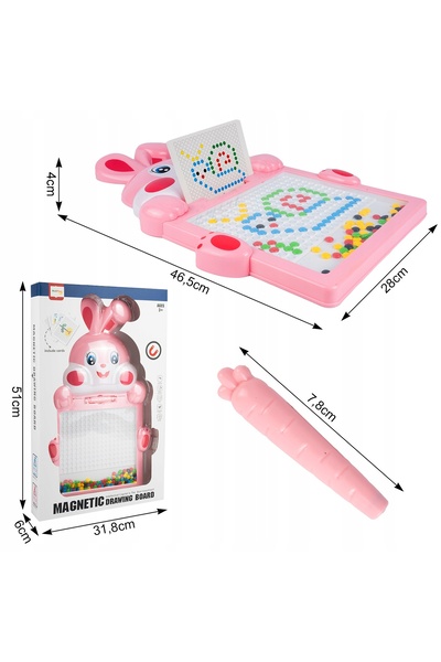 MalPlay Tablă magnetică mozaic cu mărgele, șabloane iepuraș, puzzle iepure