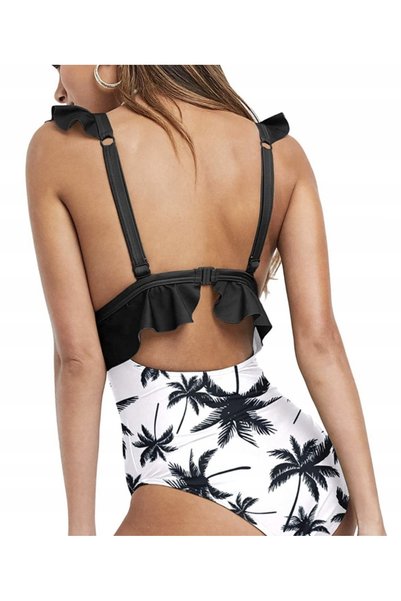 NO BRAND Costum de baie cu șnur și volan tip palmier 2XL
