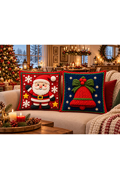 Sakallı Jingle Bells Christmas Santa Claus and Bell Patterned 3D Knitted Look...