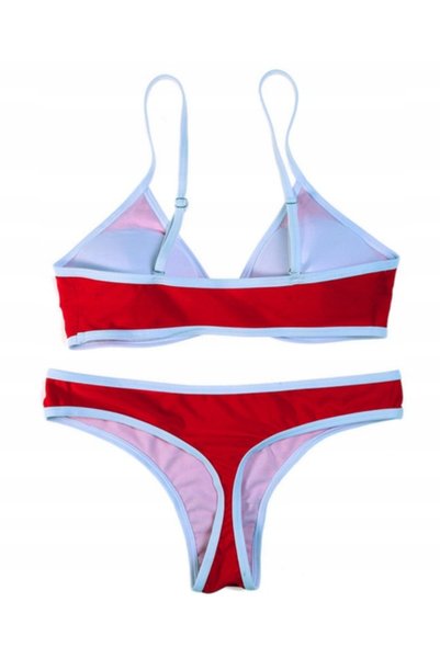 NO BRAND Costum de baie pentru femei, de plajă, roșu, din două piese, tanga, ...
