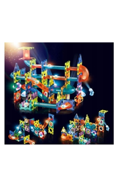 Ikonka Blocuri magnetice pistă de bile luminoasă 75 piese