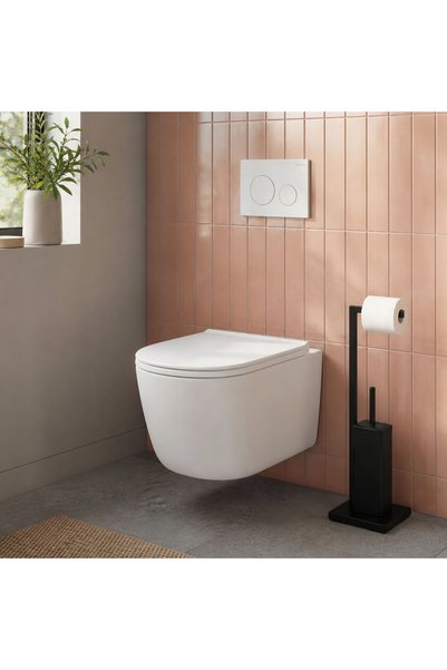 ModernHome Suport de baie pentru hârtie igienică, cu mâner și perie de toalet...