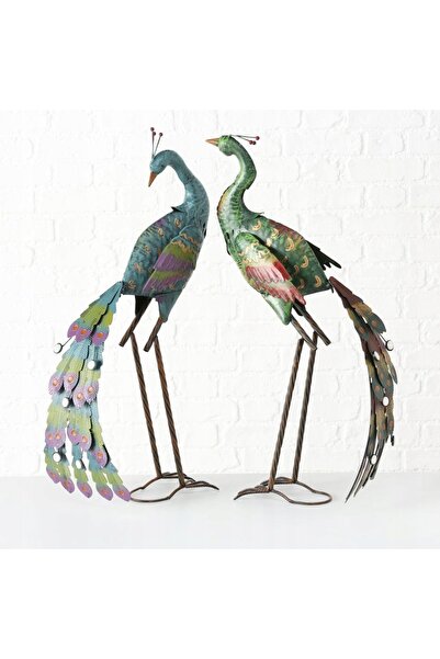 Boltze Figurină decorativă metalică Păun, set complet de 2 bucăți, ornament p...