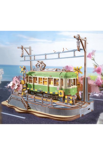 Robotime Model 3D Decorativ Pliabil Tramvai Călătoria cu Sakura DIY