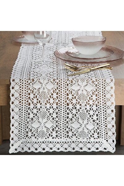 Eurofirany Traversă croșetată MARY 40x140 cm albă, cu model ajurat, față de m...