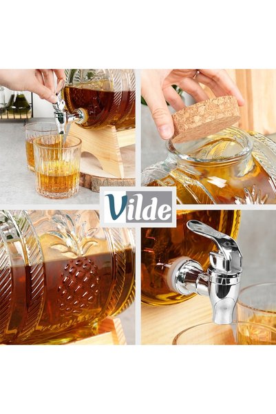 Vilde Butoi de sticlă, recipient tip butoi pentru băuturi spirtoase, cu robinet, 3L