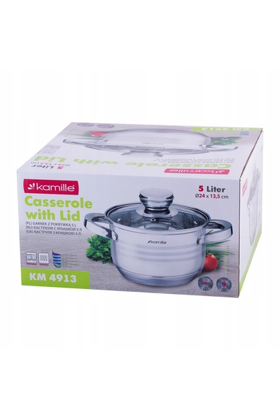 Kamille OALĂ PENTRU PLITĂ CU INDUCȚIE 5L 24cm CU CAPAC, OȚEL INOXIDABIL, CALI...