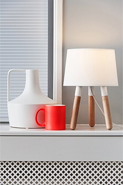 NO BRAND Lampă de masă din lemn gri pentru living, dormitor, hol, cameră - ORBIT