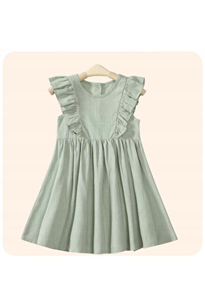 NO BRAND Rochie elegantă drăguță pentru fetițe, cu volane, verde 98/104