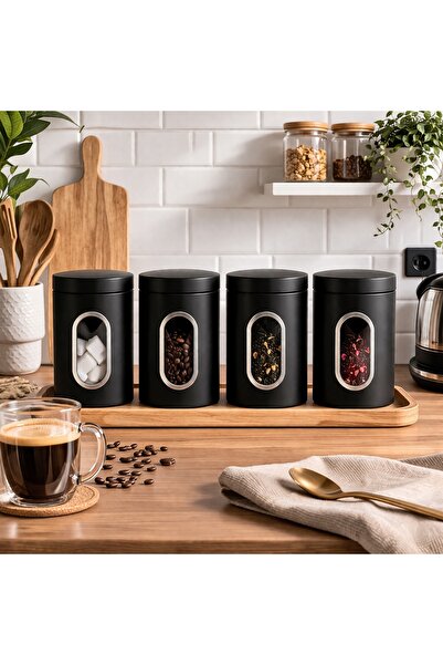 Brunbeste SET DE RECIPiente DE BUCĂTĂRIE 4 RECIPENTE NEGRE CAFEA CEAI ZAHĂR SARE