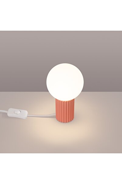 Sollux Lighting Lampă de masă, lumină de noapte, sticlă canelată piersică, gl...