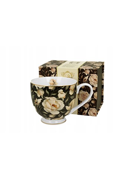 Duo Cana de porțelan cu picioruș Trandafiri Englezi Negru 530 ml AMBALAJ CADOU