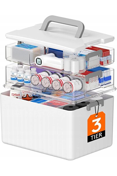 NO BRAND Cutie de medicamente portabilă, organizator de medicamente cu 3 stra...