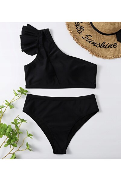NO BRAND Costum de baie tip bikini cu un singur umăr și volane L