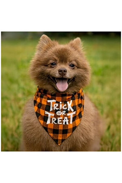 OEM Bandana Esarfa pentru Caini cu Model Carouri Portocalii de Halloween "Tri...