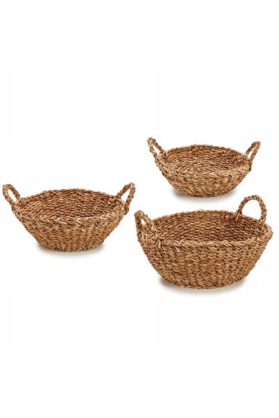 NO BRAND Set 3 coșuri rotunde din iarbă de mare, maro, împletite, GOW 19x48 cm