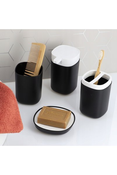 NO BRAND Set de 6 piese accesorii de baie pentru toaletă, negru și alb, coș p...