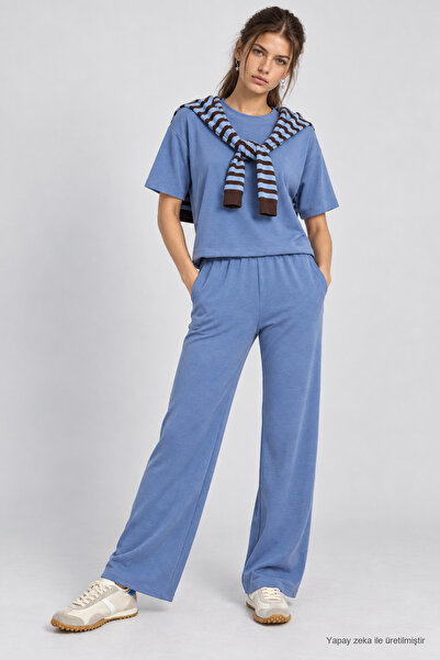Lovelyİstanbul Basic Modal Top and Bottom Set Lnz0007 Indigo Blue