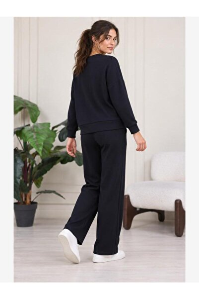 EYLÜL ELİF BUTİK Women's Oysho Fabric Crew Neck Sweatshirt and Wide Leg Sweat...