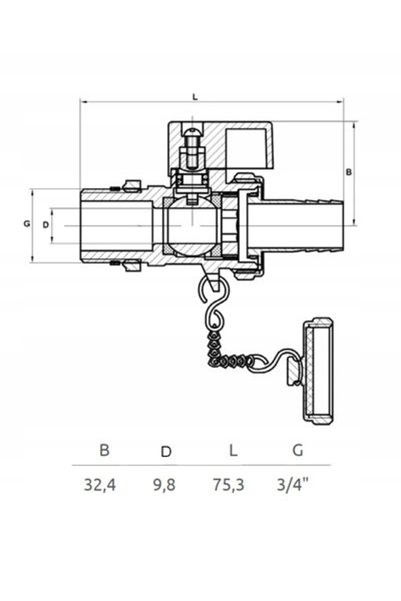 Invena VANĂ CU BILĂ TIP DRAIN CU KON. ÎN FURTUNUL CU DOP OPRITOR DN 20 (3/4')...