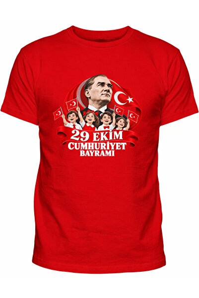 Efendioğlu Design Short-Sleeved New Flag-Waving 4 Children and Ataturk 29 Oct...