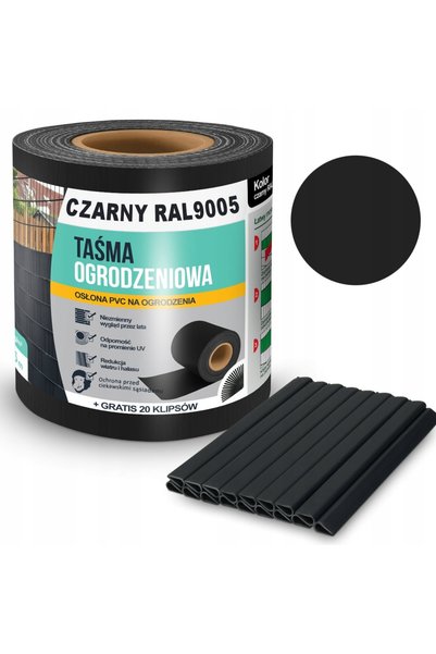 Linarem Bandă neagră pentru gard 19cmx35m Protecție gard Filtru UV + Cleme