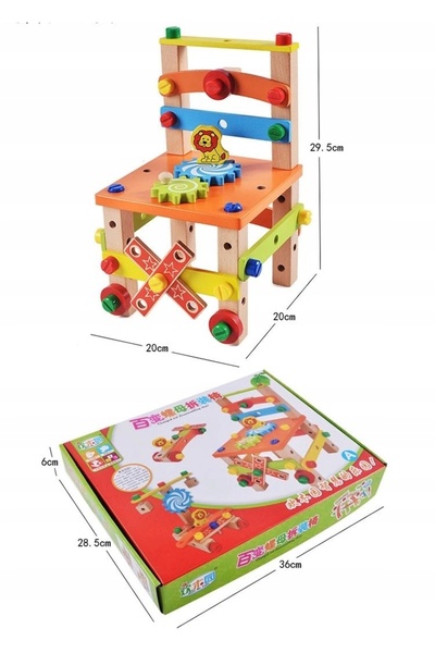 LEO Scaun din lemn de asamblat, blocuri Montessori, unelte de jucărie pentru ...