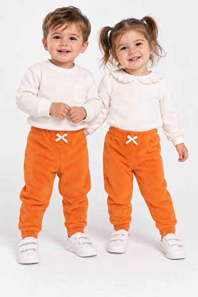 Yarusya Unisex Bebek Fransız Kadife Jogger Pantolon Fiyonk Detaylı Esnek Bell...