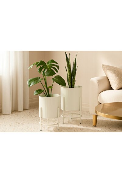 NO BRAND Huse metalice pentru ghivece, set de 2, Ø 17 cm, Ø 20 cm, alb mat
