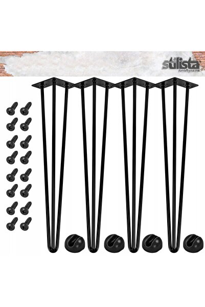 STILISTA 4x Picioare metalice pentru masă, tip hairpin, 60 cm, 3 bare
