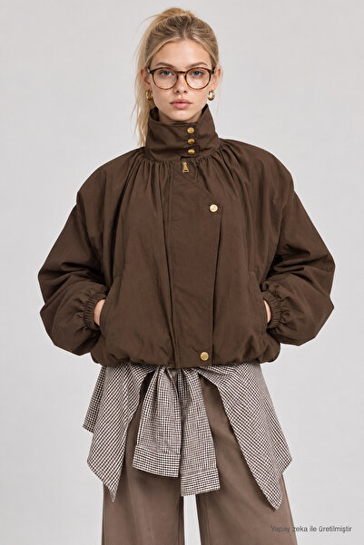 Lovelyİstanbul High Collar Oversize Parachute Jacket Lby0089 Brown