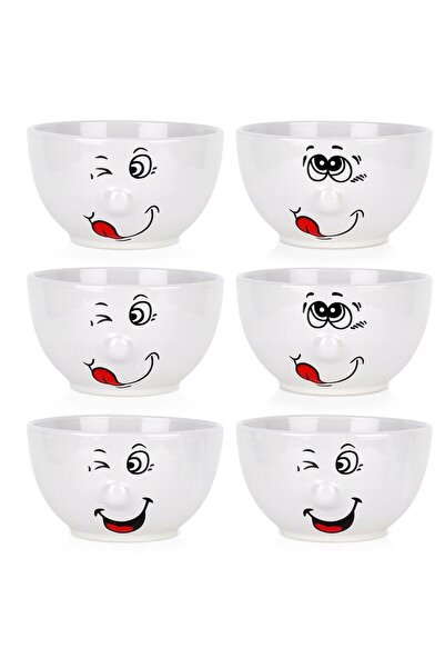 Vilde Boluri ceramice cu fețe zâmbitoare, 13,5 cm, 550 ml, 6 buc.