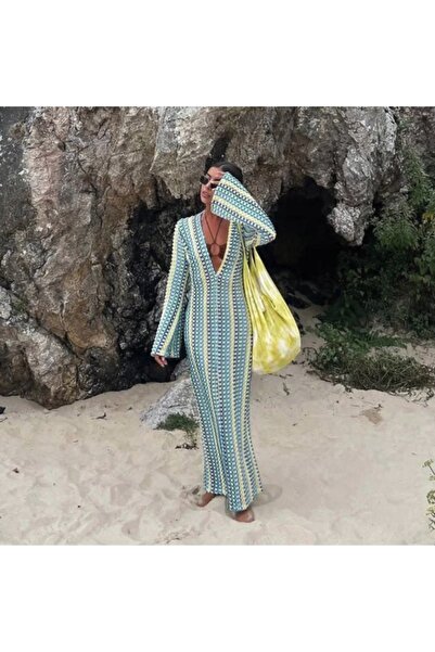 NO BRAND Rochie de plajă maxi brodată de vară colorată