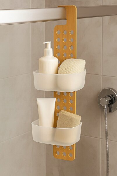 BERILO Organizator din bambus cu recipiente, 70 cm, etajeră de baie fără găurire