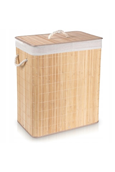 Vilde COȘ DE RUFE DIN BAMBUS, DE CULOARE BEJ, CU CAPAC – RECIPIENT DE BAIE, 90 L