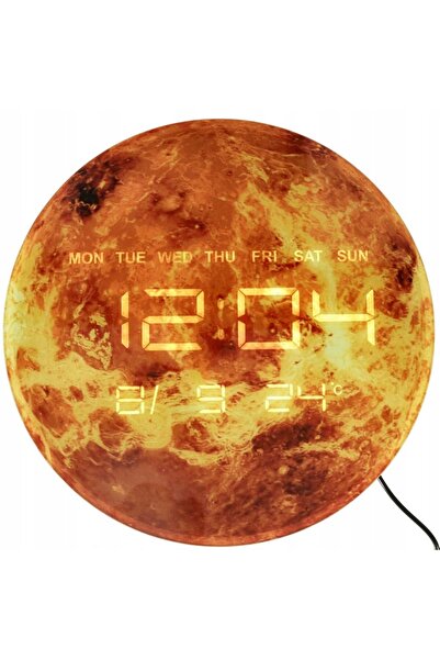 Ikonka Ceas de perete cu planetă Marte, cu afișaj LED, 32 cm, Portocaliu