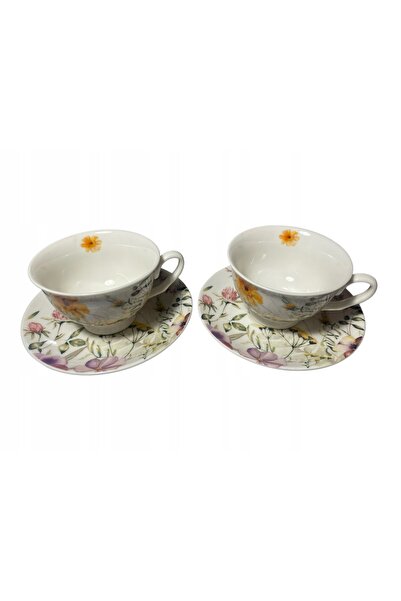 Duo SET DE CĂNI DE PORȚELAN 250ML 2+2 CU FARFURIOARE *PANSY*