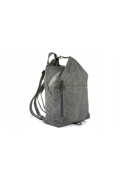 Vera Pelle Rucsac de damă din piele de căprioară, mare, italian, format A4, g...