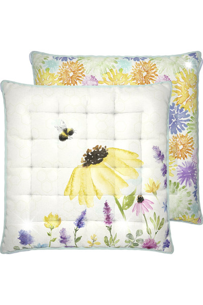NO BRAND IHR Pernă decorativă 45x45 cm „Summer bees”, crem, cu motiv floral, ...