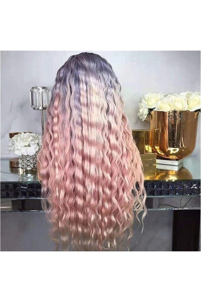 Korbi Perucă lungă, roz-violet, ondulată, cu bucle, pe plasă W94