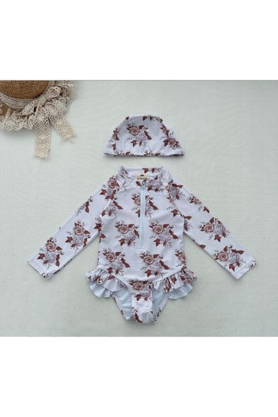 NO BRAND COSTUM DE BAIE PENTRU FETE, SALOPETĂ CU FLORI, PROTECȚIE UV UPF50+, ...