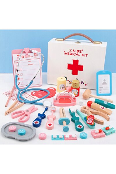 Pan i Pani Gadżet Set din lemn mic, cutie cu accesorii de doctor, cadou distr...